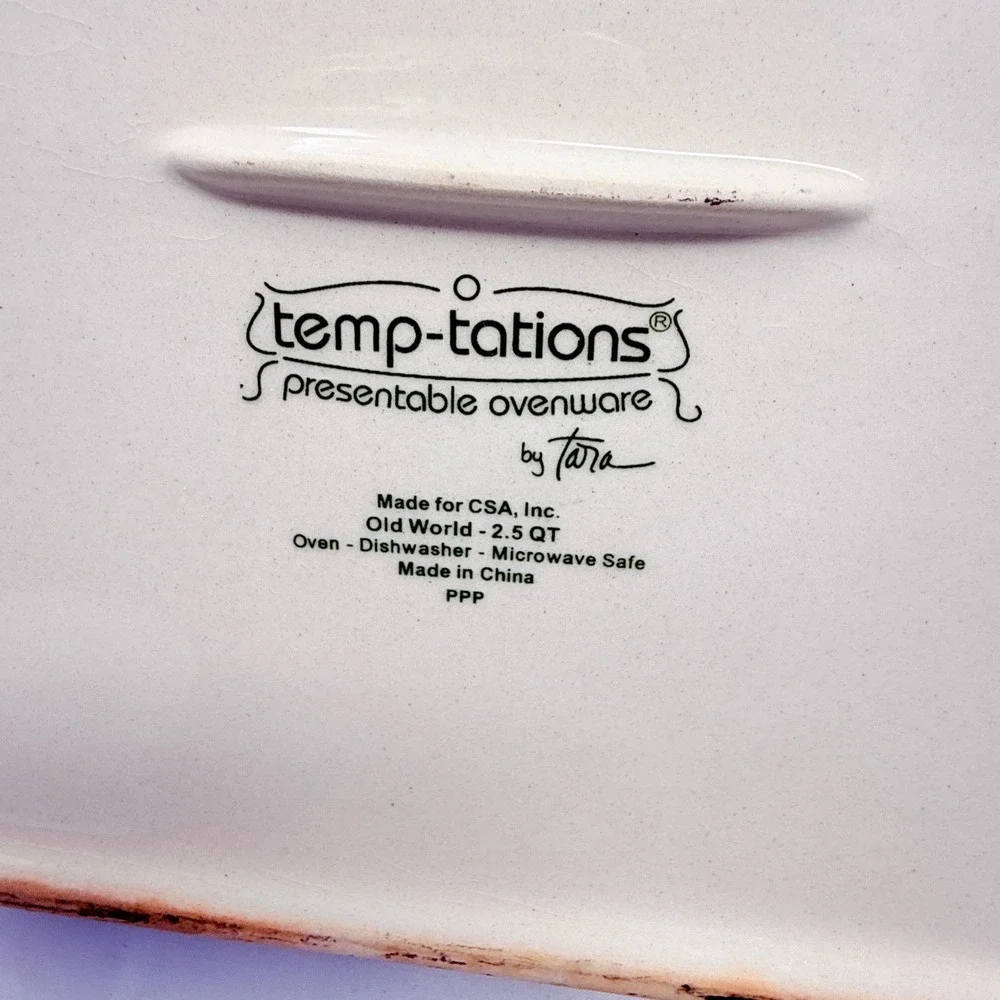 Temp-tations Old World 1.5 QT Square Baker Blue Floral Ceramic Ovenware by Tara